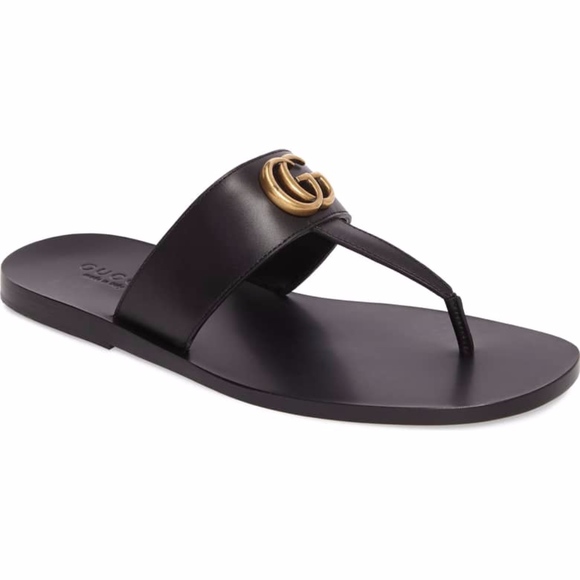 Gucci Shoes - GUCCI Marmont Double G Leather Thong Sandal